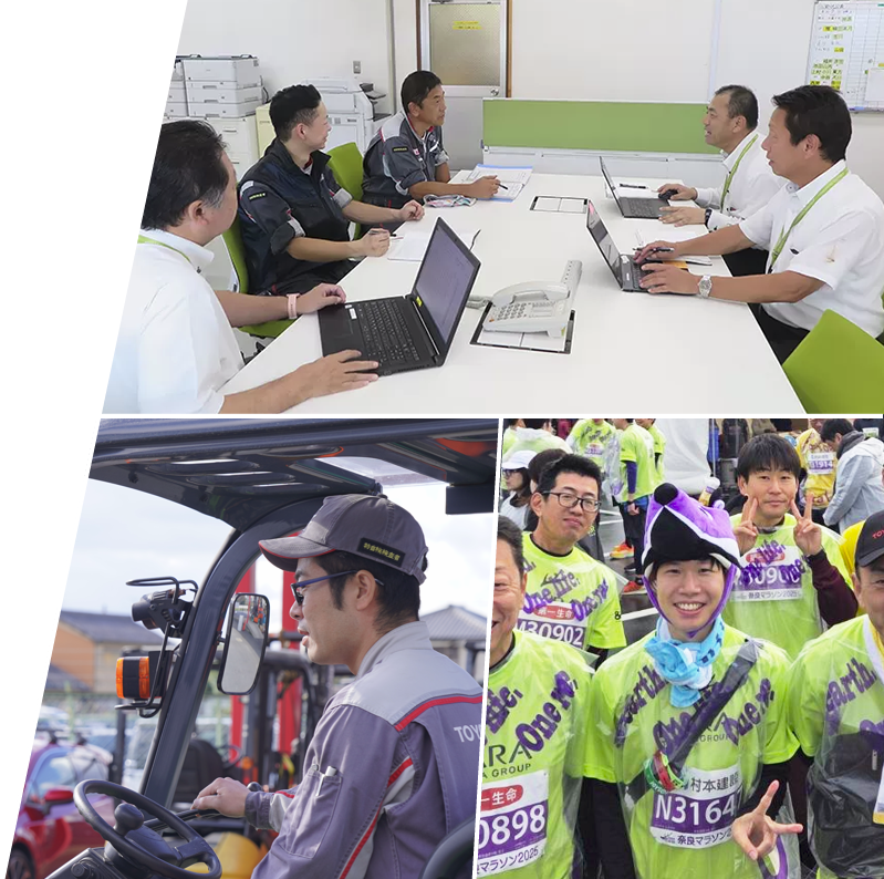 社屋、物流倉庫、社員と地域での活動